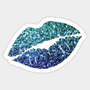 Teal Dark Blue Ombre Faux Glitter Lips Sticker